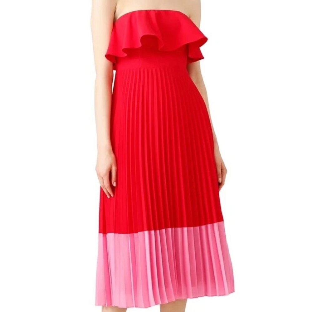Strapless Aidan Mattox Red and Pink pleated Dress